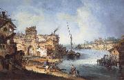 MARIESCHI, Michele Buildings and Figures Near a River with Shipping oil painting reproduction
